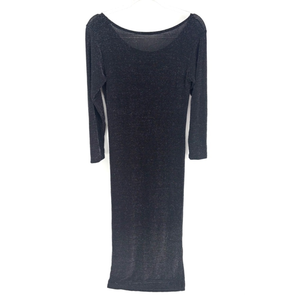 Mesh Black Glitter 3/4 Sleeve Maxi Dress Side Slit Cybergoth‎ Rave Party Glam